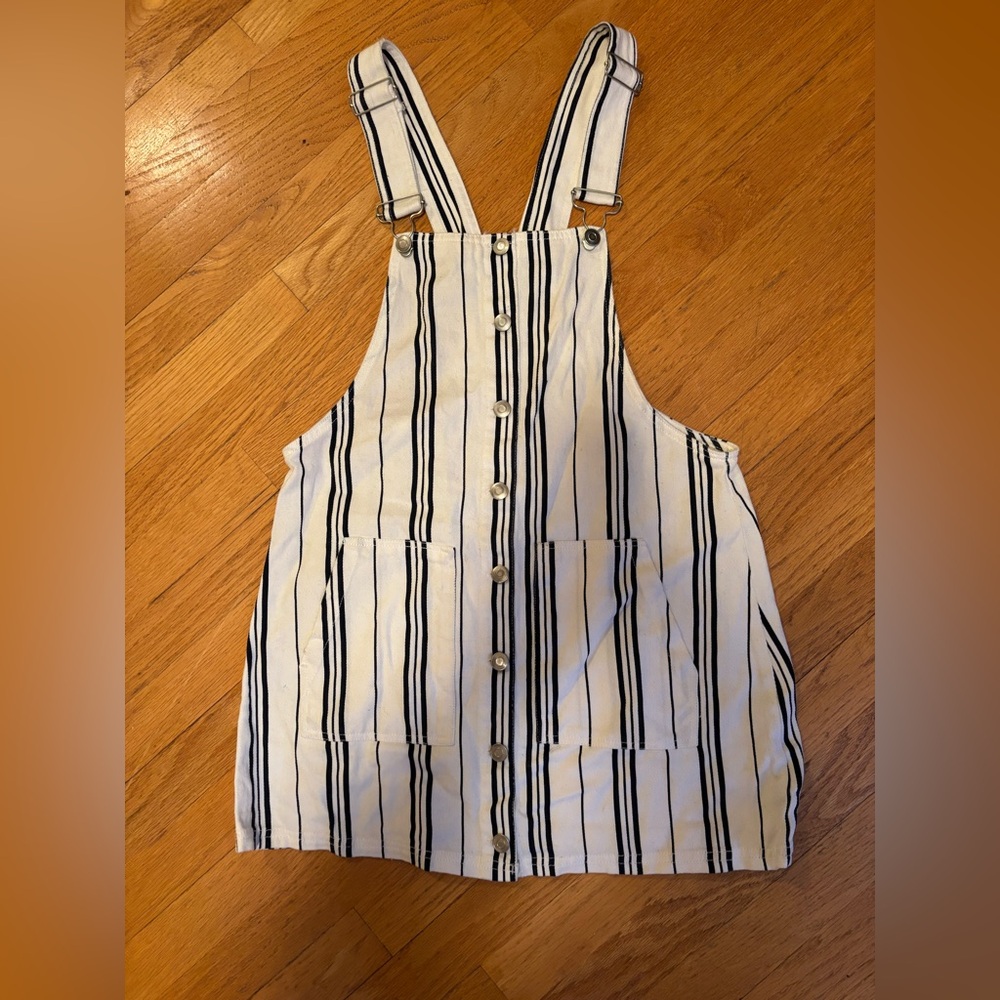 Striped Overall Dress - navy blue and white